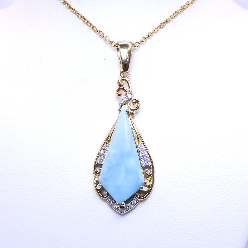D'Joy Gold Over Sterling Silver 925 Blue Larimar Zircon Pendant Necklace 20in